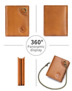 STEELLION Rich Brown Genuine Leather Bifold Wallet for Men & Women - 16 Card Slots, RFID Blocking, Anti-Theft Chain, Steel Lion Embossment, Spacious Durable Daily Use Leather Wallet