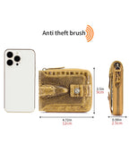 STEELLION Men's Genuine Cowhide Leather Wallet, Crocodile Embossed Bifold with 15 Card Slots, RFID Blocking & Secure Zipper Coin Pocket, Whiskey Brown