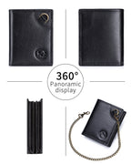 STEELLION Rich Brown Genuine Leather Bifold Wallet for Men & Women - 16 Card Slots, RFID Blocking, Anti-Theft Chain, Steel Lion Embossment, Spacious Durable Daily Use Leather Wallet