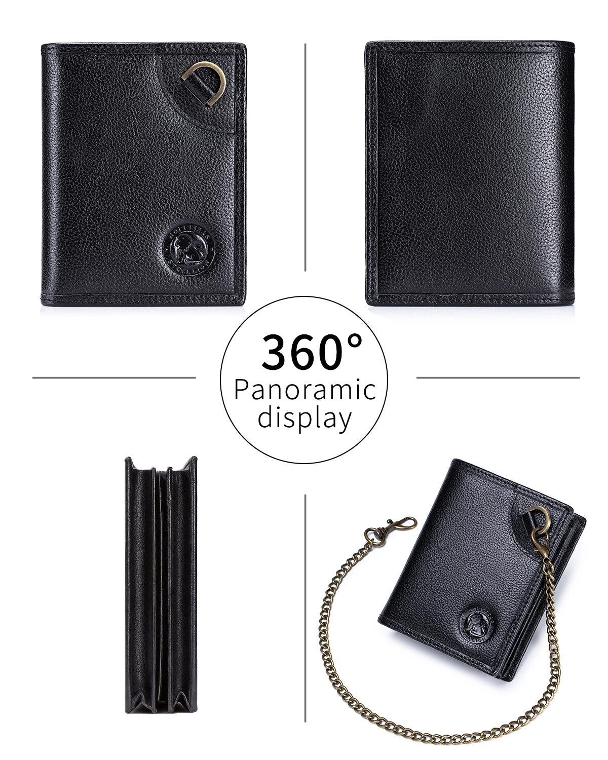 STEELLION Rich Brown Genuine Leather Bifold Wallet for Men & Women - 16 Card Slots, RFID Blocking, Anti-Theft Chain, Steel Lion Embossment, Spacious Durable Daily Use Leather Wallet