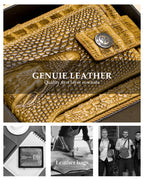 STEELLION Men's Genuine Cowhide Leather Wallet, Crocodile Embossed Bifold with 15 Card Slots, RFID Blocking & Secure Zipper Coin Pocket, Whiskey Brown