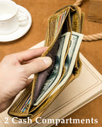 STEELLION Men's Genuine Cowhide Leather Wallet, Crocodile Embossed Bifold with 15 Card Slots, RFID Blocking & Secure Zipper Coin Pocket, Whiskey Brown