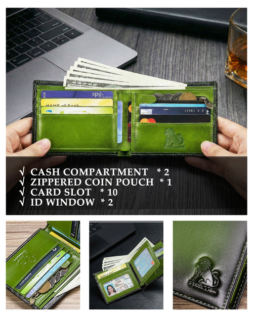 STEELLION Genuine Leather Bifold Wallet with Steel Lion Embossment, Gradient Color for Trendy & Durable Daily Use (Green)