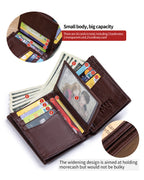 STEELLION Rich Brown Genuine Leather Bifold Wallet for Men & Women - 16 Card Slots, RFID Blocking, Anti-Theft Chain, Steel Lion Embossment, Spacious Durable Daily Use Leather Wallet