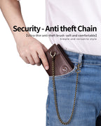 STEELLION Rich Brown Genuine Leather Bifold Wallet for Men & Women - 16 Card Slots, RFID Blocking, Anti-Theft Chain, Steel Lion Embossment, Spacious Durable Daily Use Leather Wallet