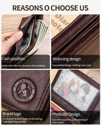 STEELLION Rich Brown Genuine Leather Bifold Wallet for Men & Women - 16 Card Slots, RFID Blocking, Anti-Theft Chain, Steel Lion Embossment, Spacious Durable Daily Use Leather Wallet